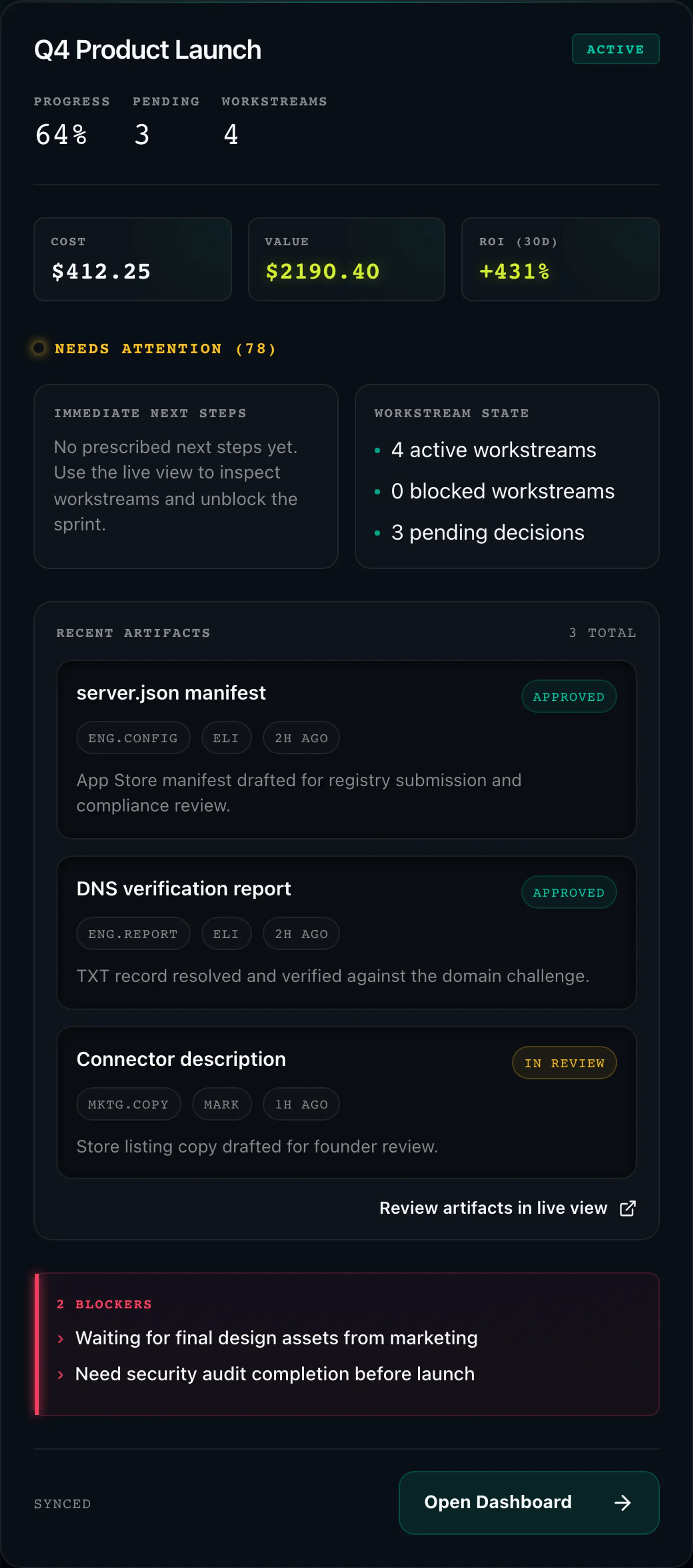 OrgX initiative pulse widget
